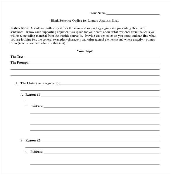 blank sentence outline for literary analysis essay free download