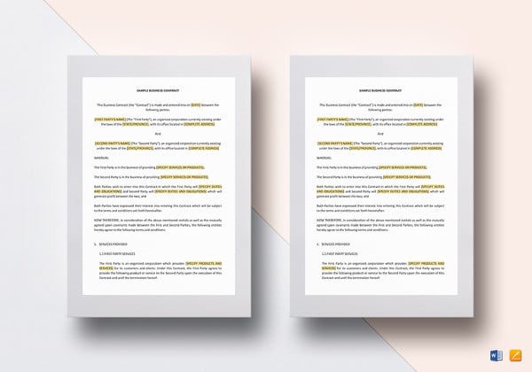 Skabelon til forretningskontrakt i ipages