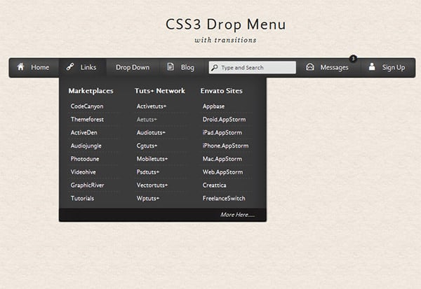css3 drop menu