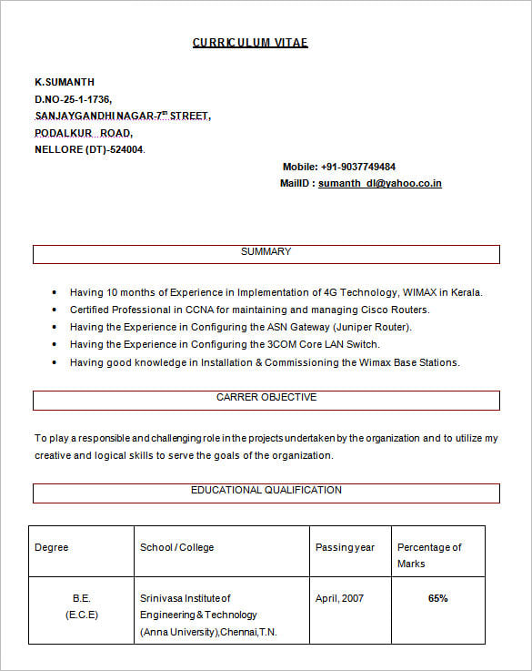 cv for network engineer free word download