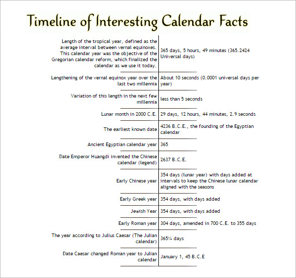 7 Calendar Timeline Templates DOC Excel