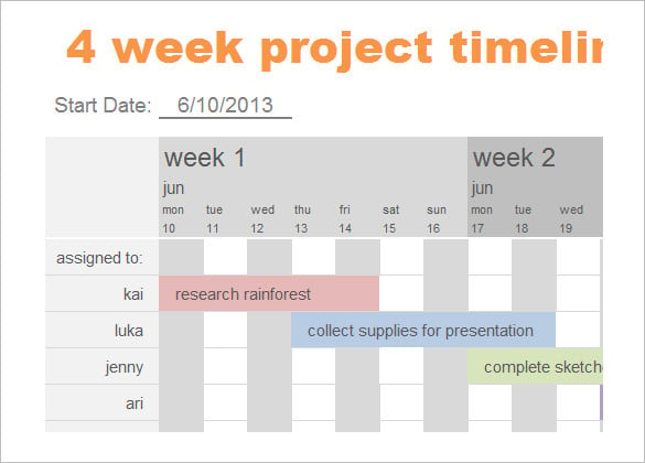 calendar week project timeline example