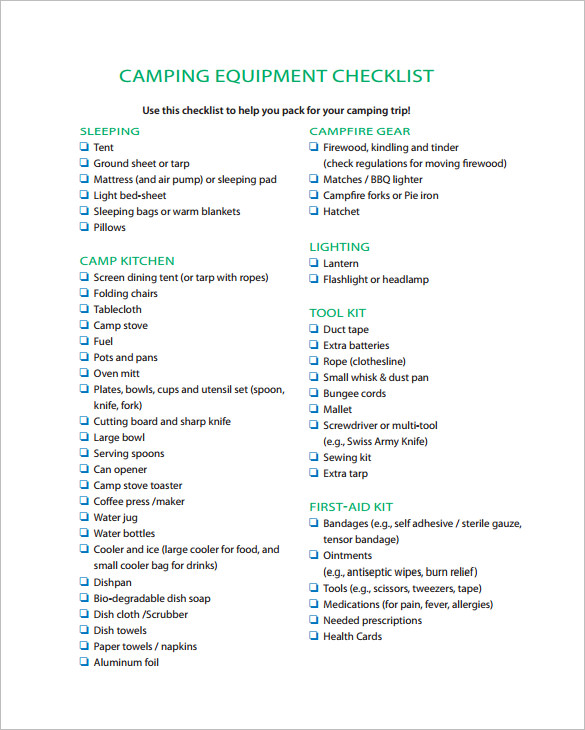 20+ Camping Checklist Templates - DOC, PDF, Excel