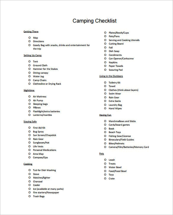 camping gear checklist template pdf format