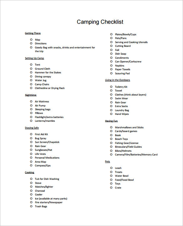 20+ Camping Checklist Templates - DOC, PDF, Excel