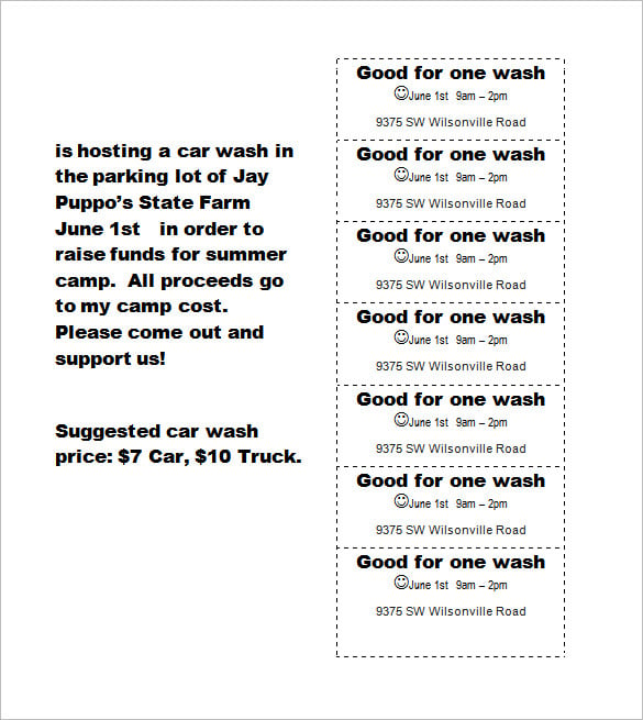 car wash printable ticket free word doc