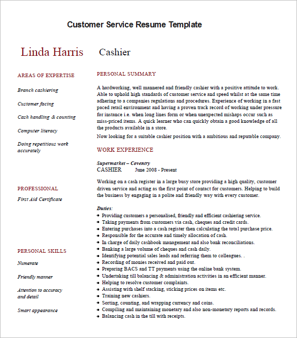 Customer Service Resume Template Free from images.template.net