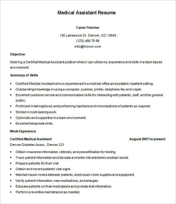 certified medical assistant resume template