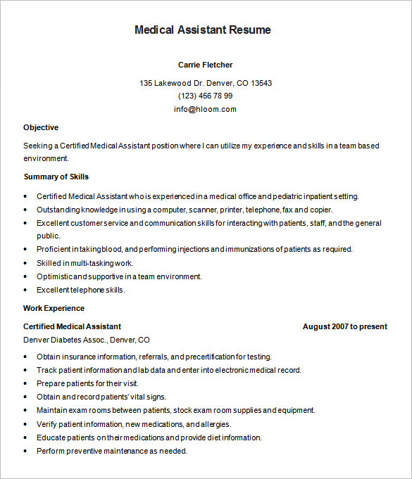 medical assistant resume samples free