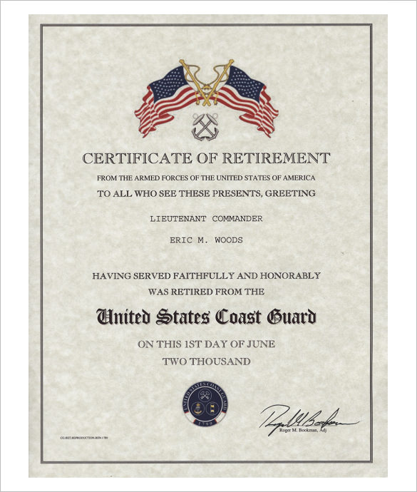 air force retirement certificate