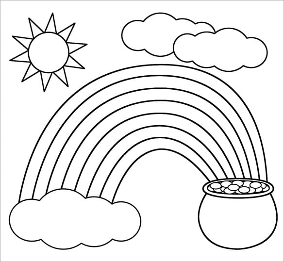 coloring page rainbow pot of gold sun and clouds download