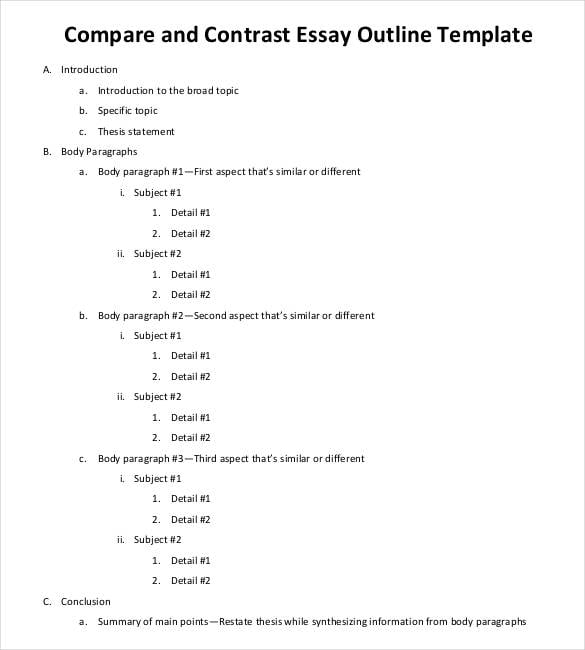 compare and contrast essay outline examples