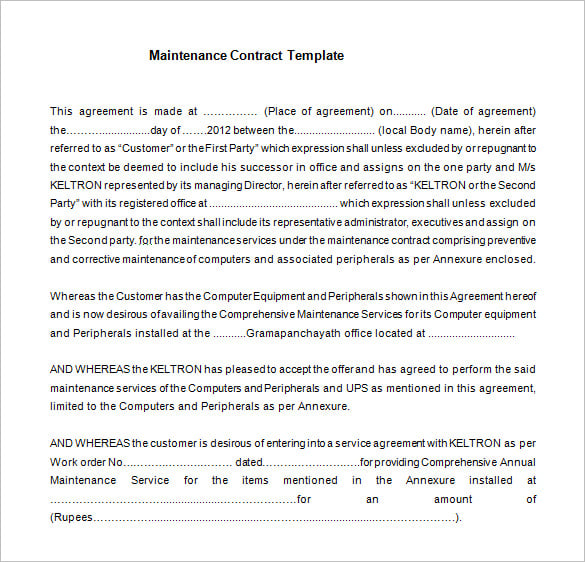 computer maintenance contract template free download