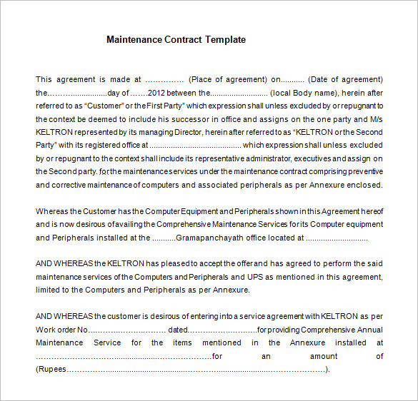 computer maintenance contract template free download