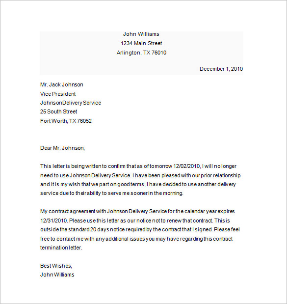 contract termination letter template