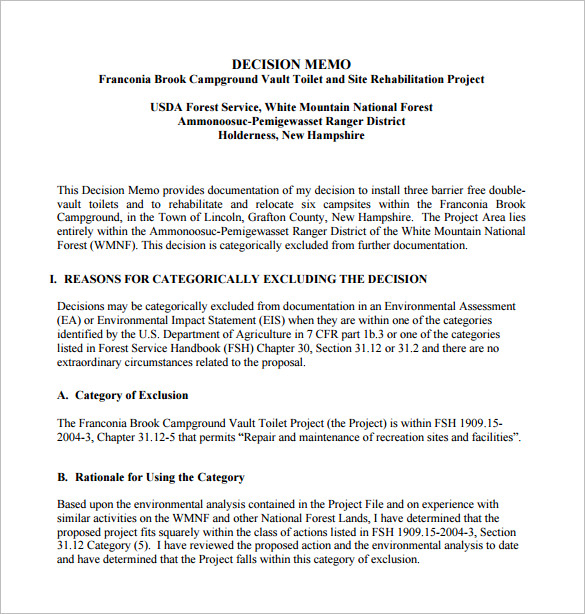 Sample Decision Note 8+ Decision Memo Templates - Free Word, PDF Documents Download