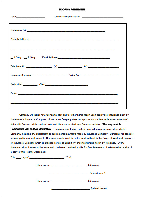 Printable Roofing Contract Template