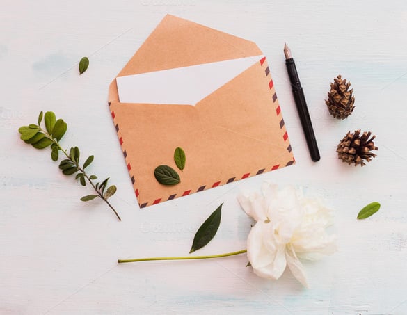 eco rustic peony letter envelope template