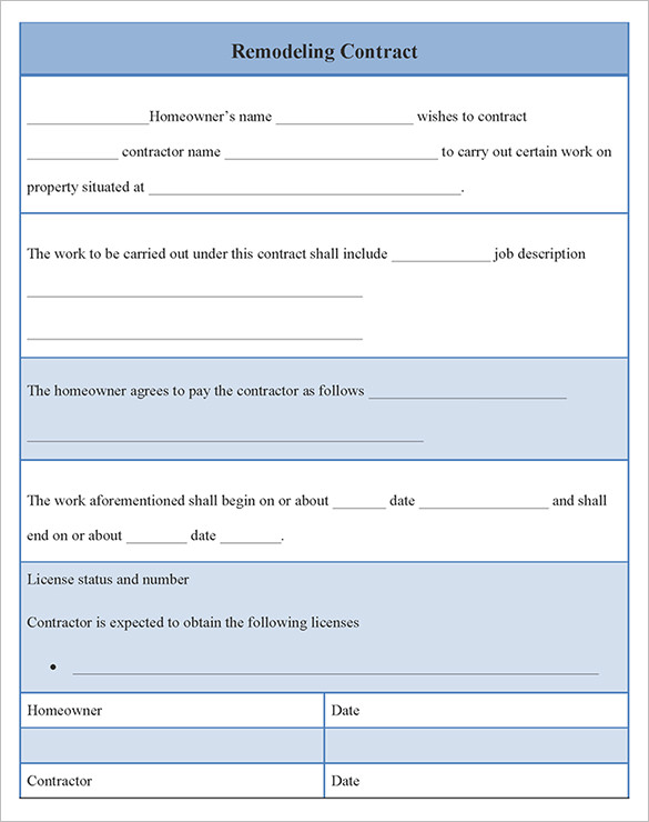 Remodeling Contract Template Word