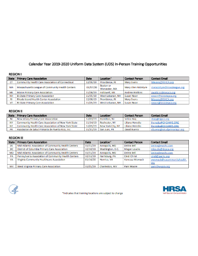 email location training schedule template