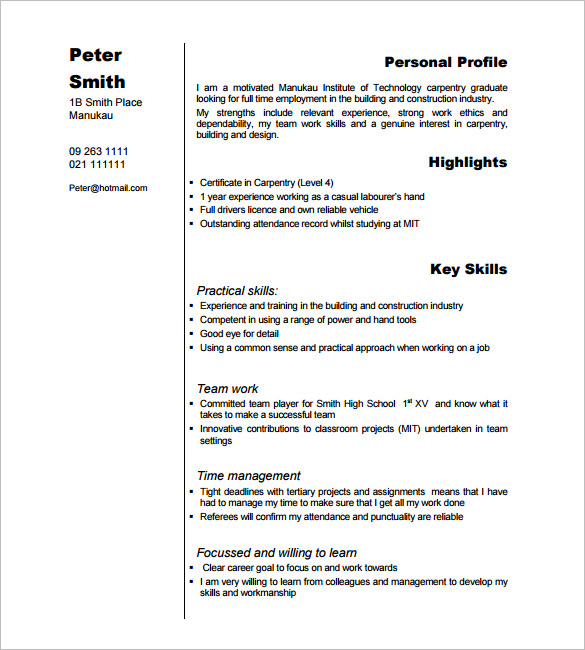 Carpenter Resume Template 9+ Free Samples, Examples, Format Download
