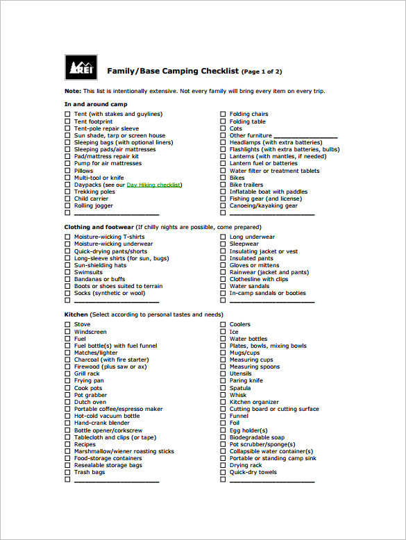 20+ Camping Checklist Templates DOC, PDF, Excel