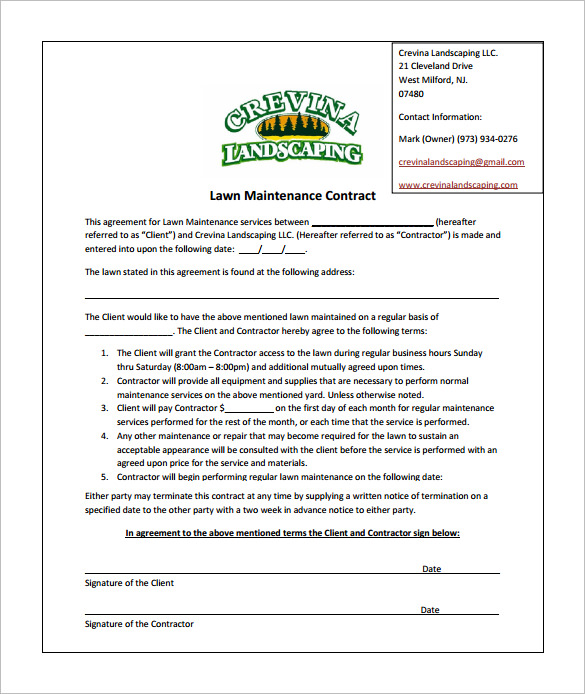 9+ Lawn Service Contract Templates Free Word, PDF Documents Download