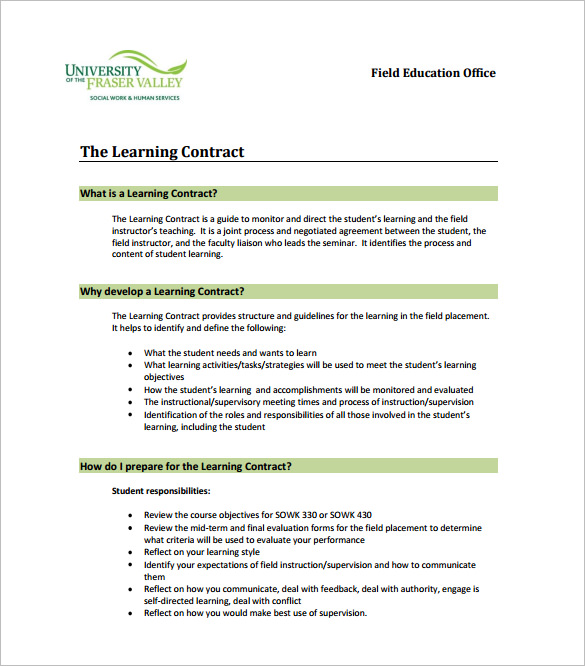 example learning contract template download