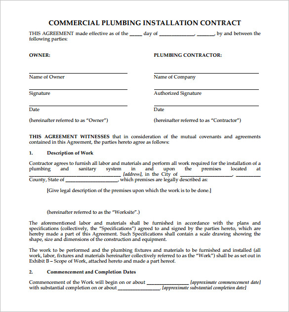 11  Plumbing Contract Templates in MS Word PDF Google Docs Pages