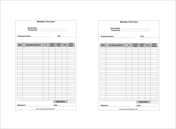 12 Printable Time Card Templates DOC Excel PDF