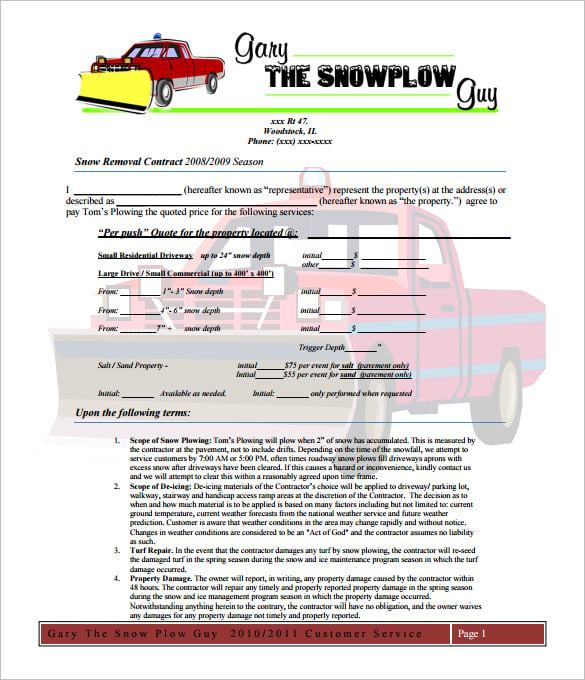 20 Snow Plowing Contract Templates Google Docs PDF Word Apple Pages