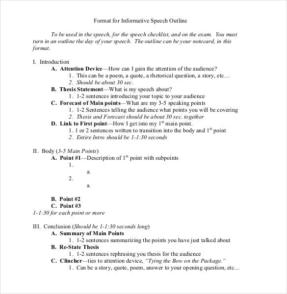 types of speech outlines