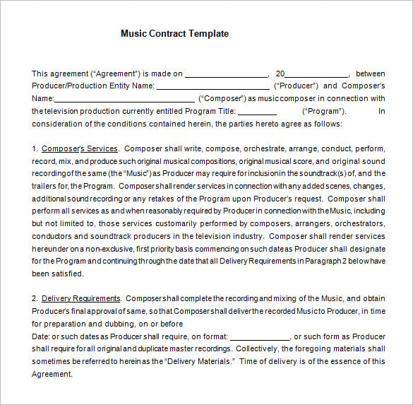 20  Music Contract Templates Word PDF Google Docs Apple Pages