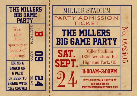 football party ticket invitation template
