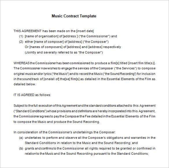 free basic music contract template download