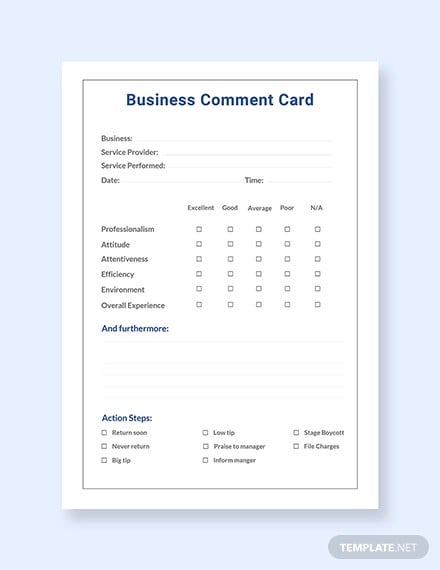free business comment card template