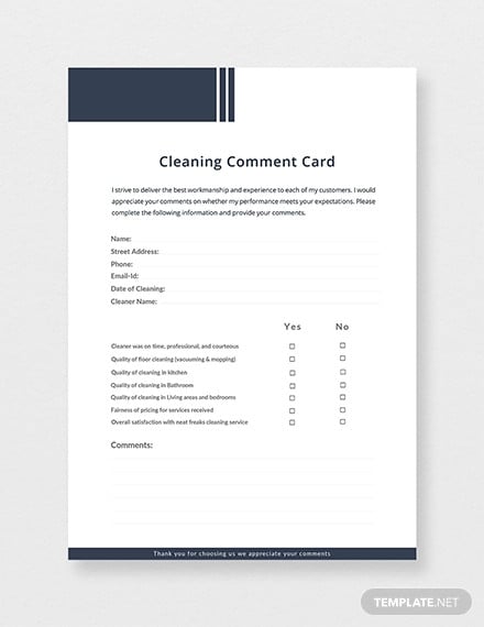 free cleaning comment card template