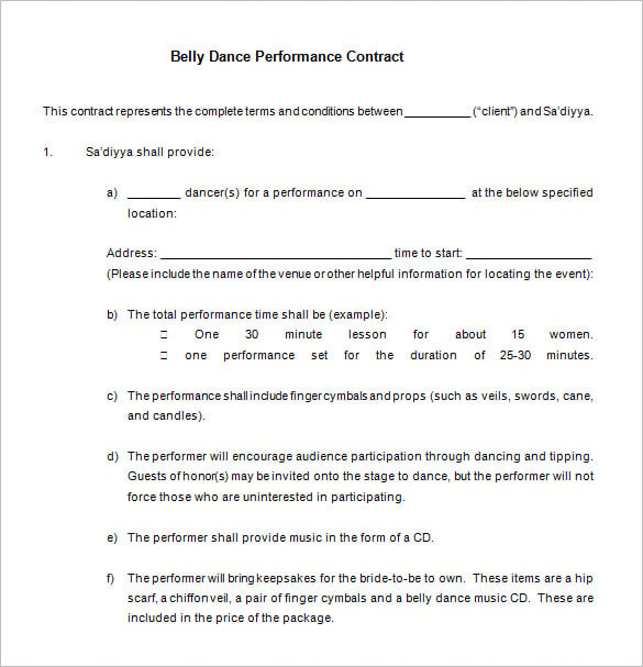 free dance performance contract template download