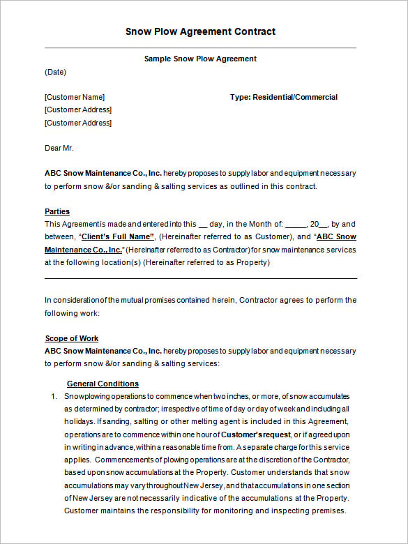 Simple Snow Removal Contract Template from images.template.net
