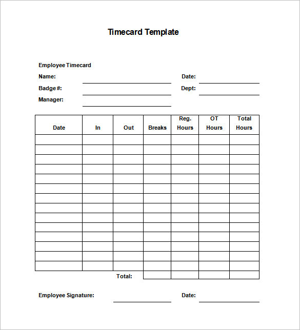 11 Printable Time Card Templates Doc Excel Pdf Free Premium Templates