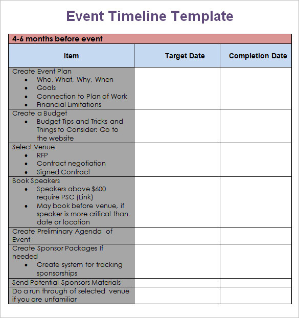 timeline examples in word