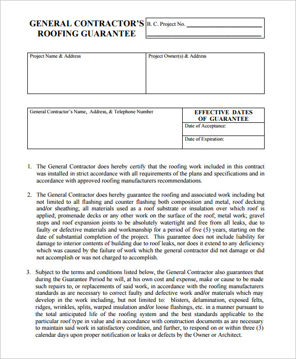 roof certification form template