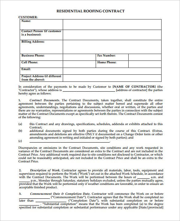 FREE 15 Roofing Contract Templates In MS Word PDF Google Docs Pages