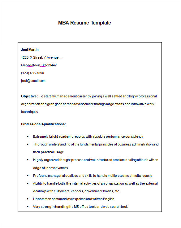 mba resume template word free download