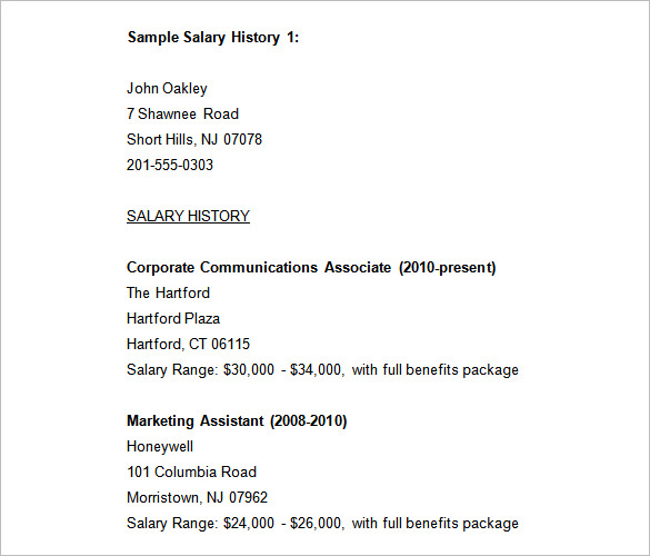 9+ Sample Salary History Templates – Free Word, PDF Documents Download ...