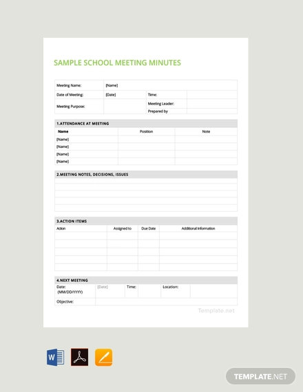 free sample school meeting minutes template