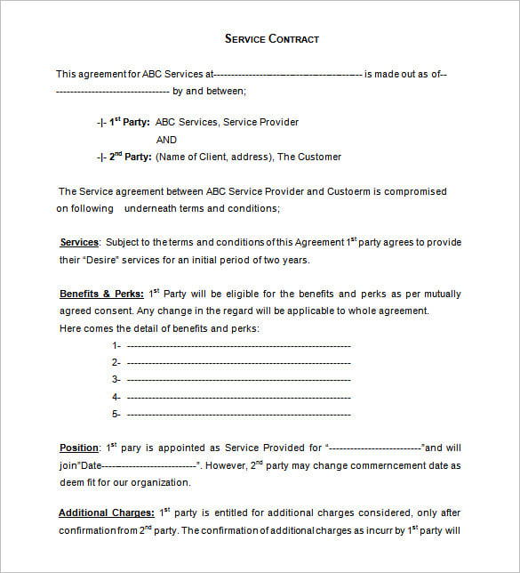 free service contract agreement word format