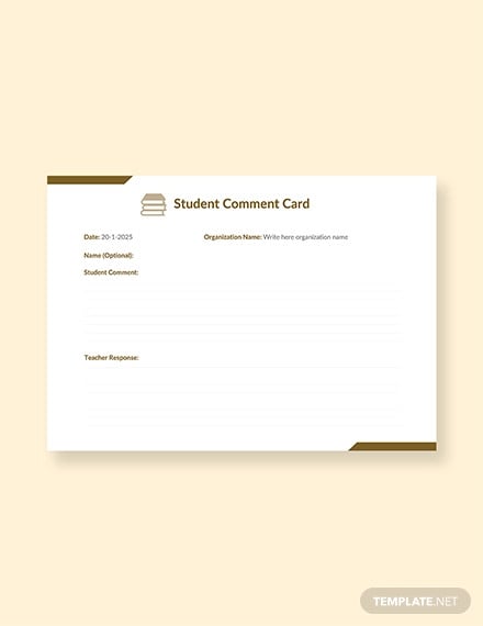 free student comment card template