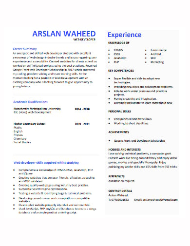 graduate-student-web-developer-resume-template