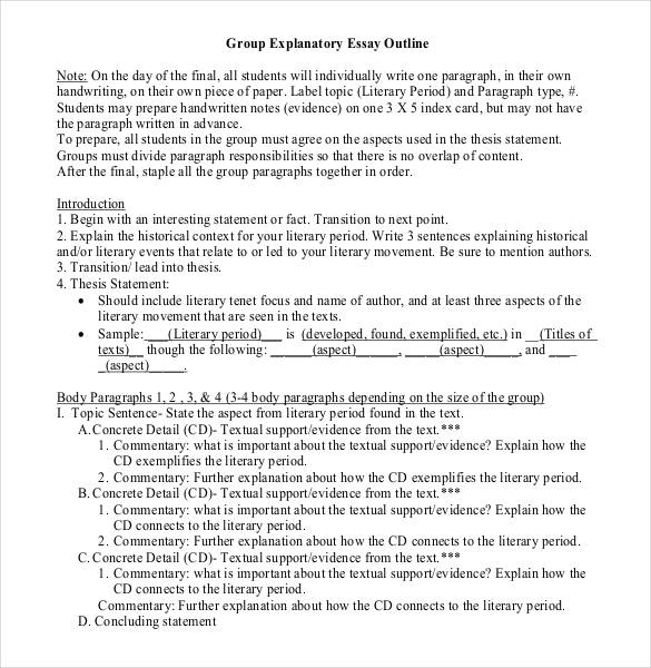 group explanatory essay outline format